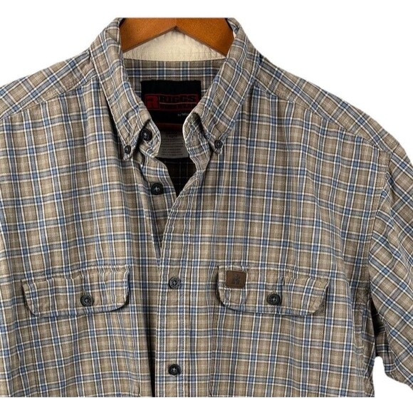 Riggs Workwear by Wrangler Men’s Shirt Short sleeve XL Brown Plaid Cotton - Picture 1 of 8